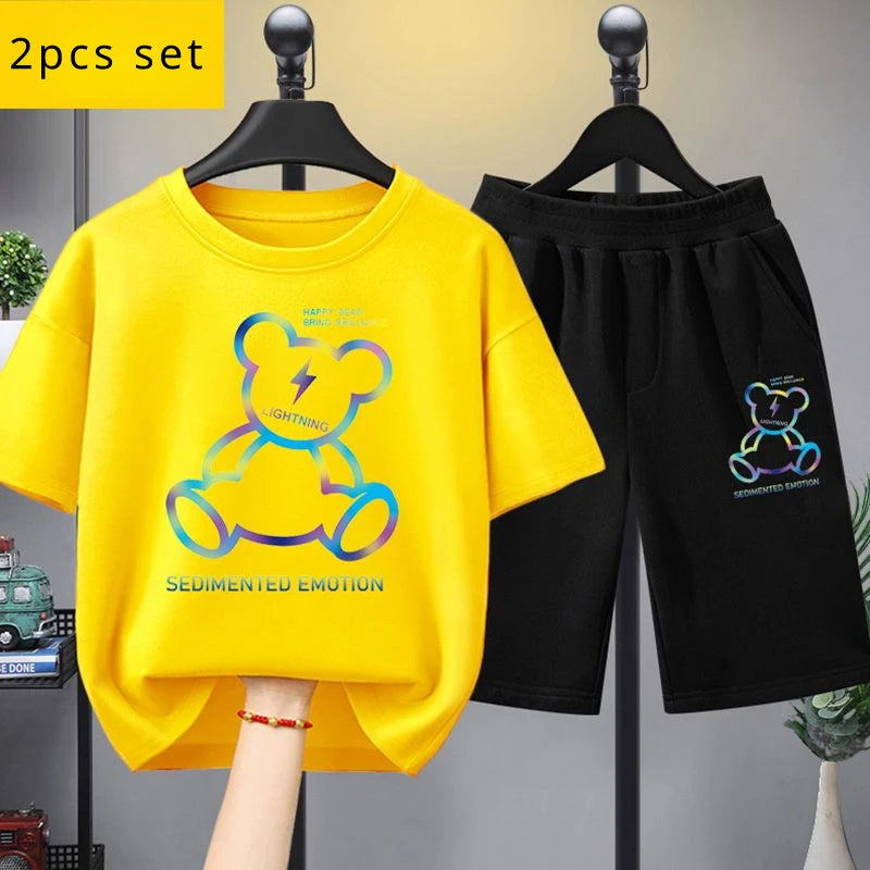 Summer Kid Girls Clothes Set Baby Boy Cartoon Bear Printed T-shirts and Shorts 2 Pieces Suit Children Fashion Outfits Tracksuits - Clikcy