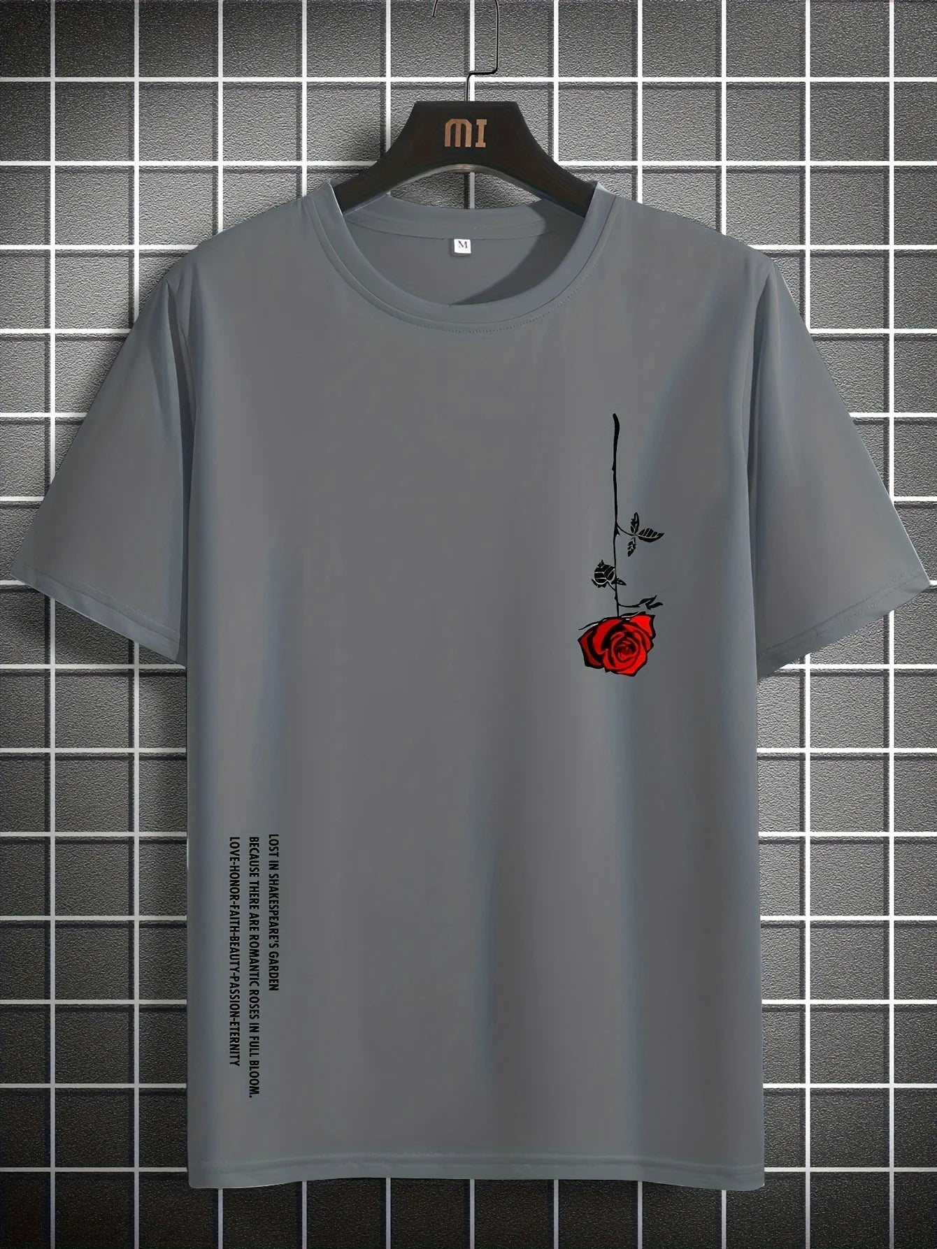 Men's Summer Loose Size 100% Cotton Rose Print Casual Slim Fit Round Neck Short Sleeve T-shirt Top - Clikcy