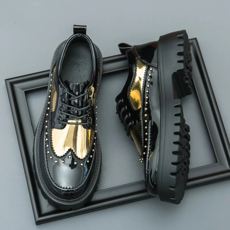 Men Casual Office Business Formal Oxford Thick Bottom Dress Shoes Men Gentleman Outdoor Patent Leather Wedding Shoes Fashion - Clikcy