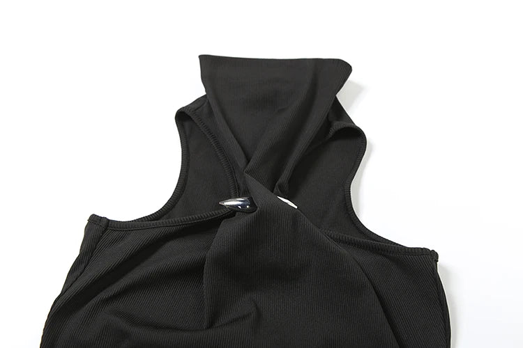 Cutenew Metal Bodycone Halter Women Tanks Classic Solid Stand Collar Skinny Cropped Vests Female Basic Fashion Streetwear Tops - Clikcy