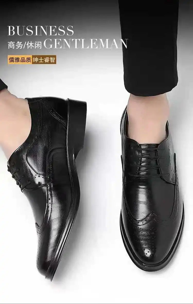 Men's Classic Retro Brogue Shoes Mens Lace-Up Business Leather Shoes Dress Office Flats Men Wedding Party Oxfords Work Footwear
