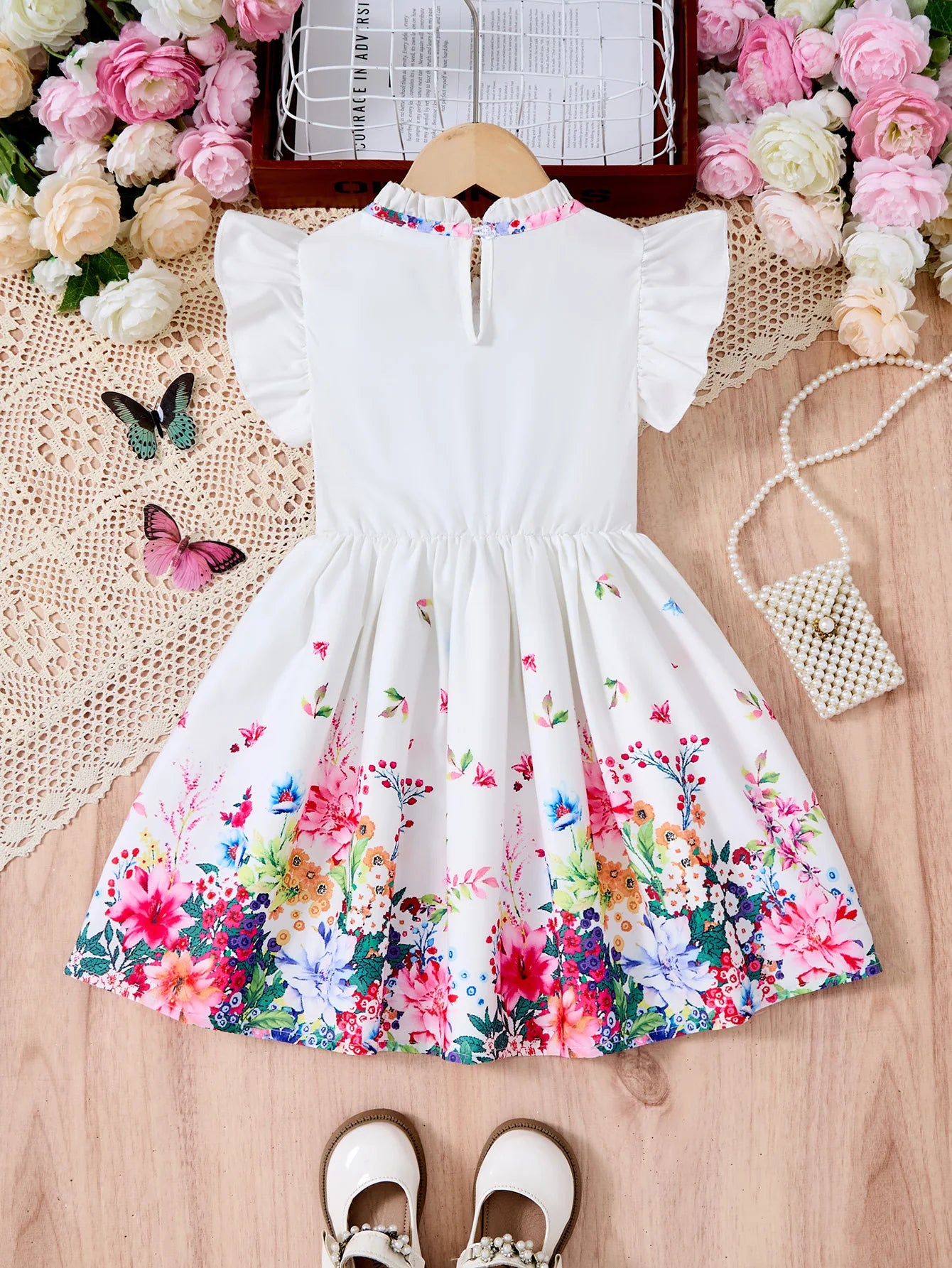 New Kids Girl Dress Summer Floral with Bow Fashion White Vestidos Short Sleeve Children Clothing Outfits Casual Daily Dresses - Clikcy