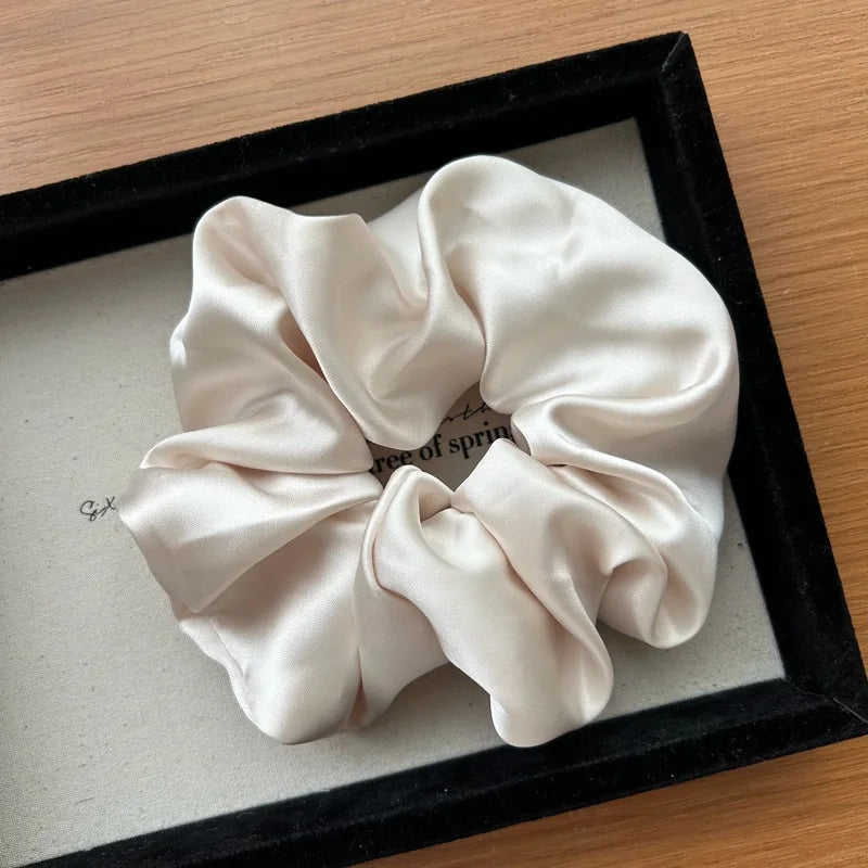 Korea Fashion Dot Satin Scrunchies For Women White big Hair Bands Elastic Silk Hair Tie Girls Black ponytail holder hair rope - Clikcy