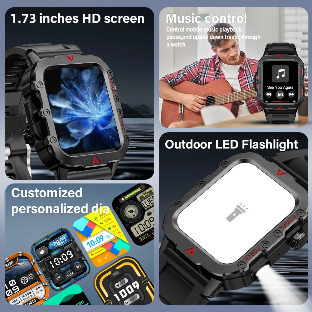 Outdoor Smartwatches For Huawei Xiaomi Connect Phone Men Flashlight Weather Distance Message Sport Tracker Bluetooth Smart Watch - Clikcy