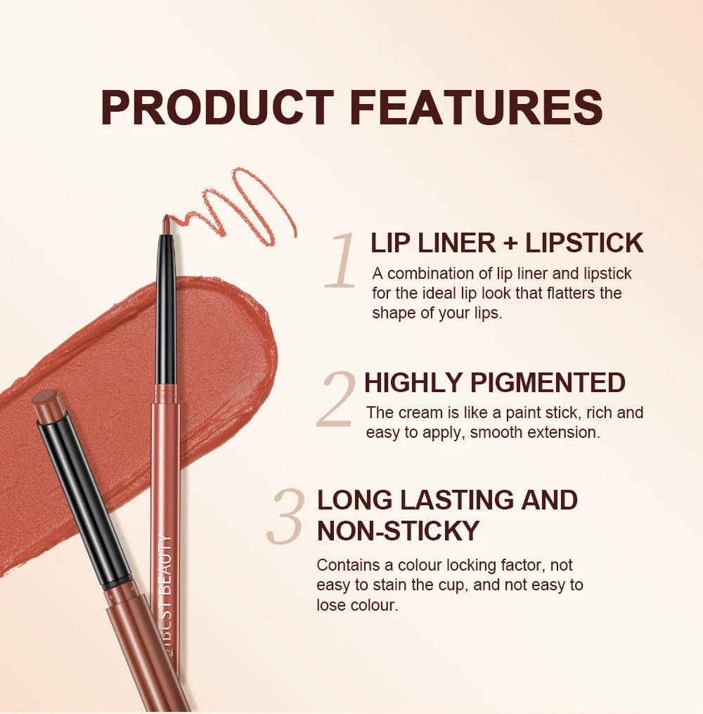 2023 New Matte Nude Lipstick Pen Long Lasting Lipliner Lip Pencil Waterproof Lip Liner Contour Sexy Red Lip Makeup Set For Women - Clikcy