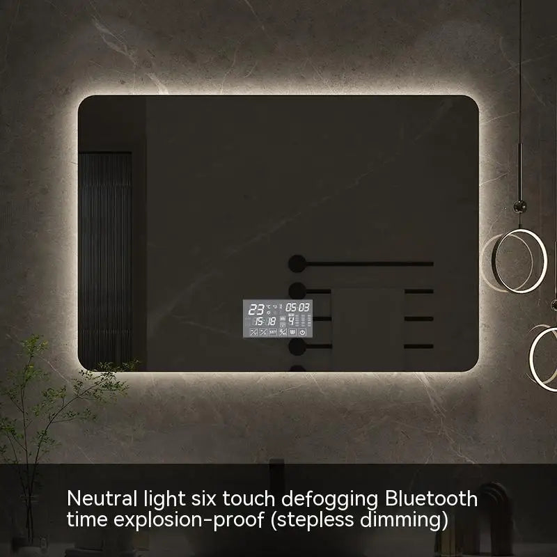 60x80CM Square Smart Hotel Bedroom Defogging Decorative Mirror LED Bathroom Mirror 3 Color Adjustable Backlight - Clikcy