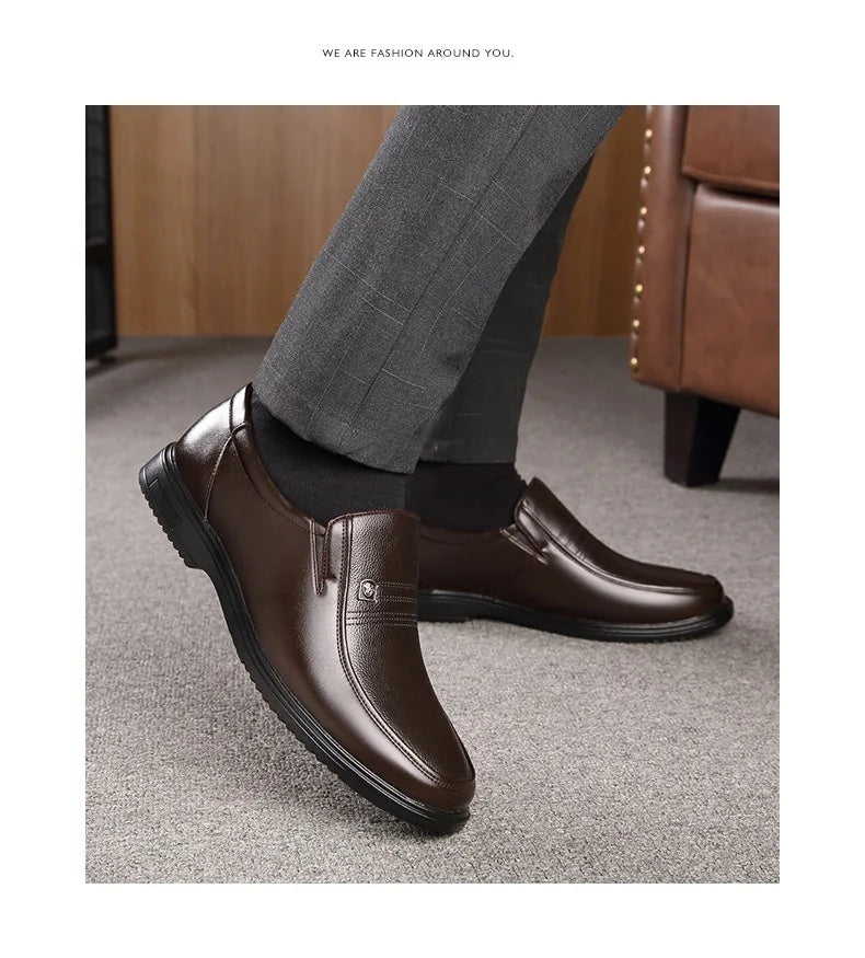 Handmade Genuine Leather Shoes Men Loafers Business Casual Shoes Classic Soft Leather Hombre Breathable Flat Shoes - Clikcy
