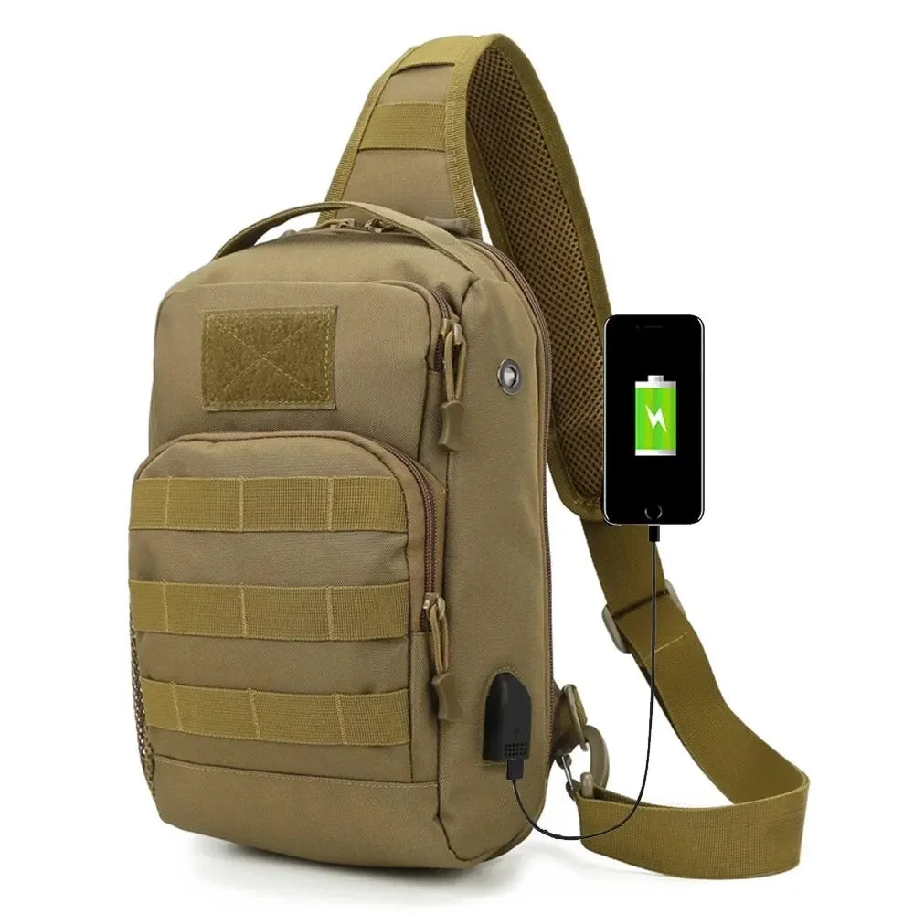 Tactical Shoulder Bag Molle Shoulder Backpacks Sling Daypack Backpack with USB Charging Port Chest Fishing Camping Fanny Pack - Clikcy