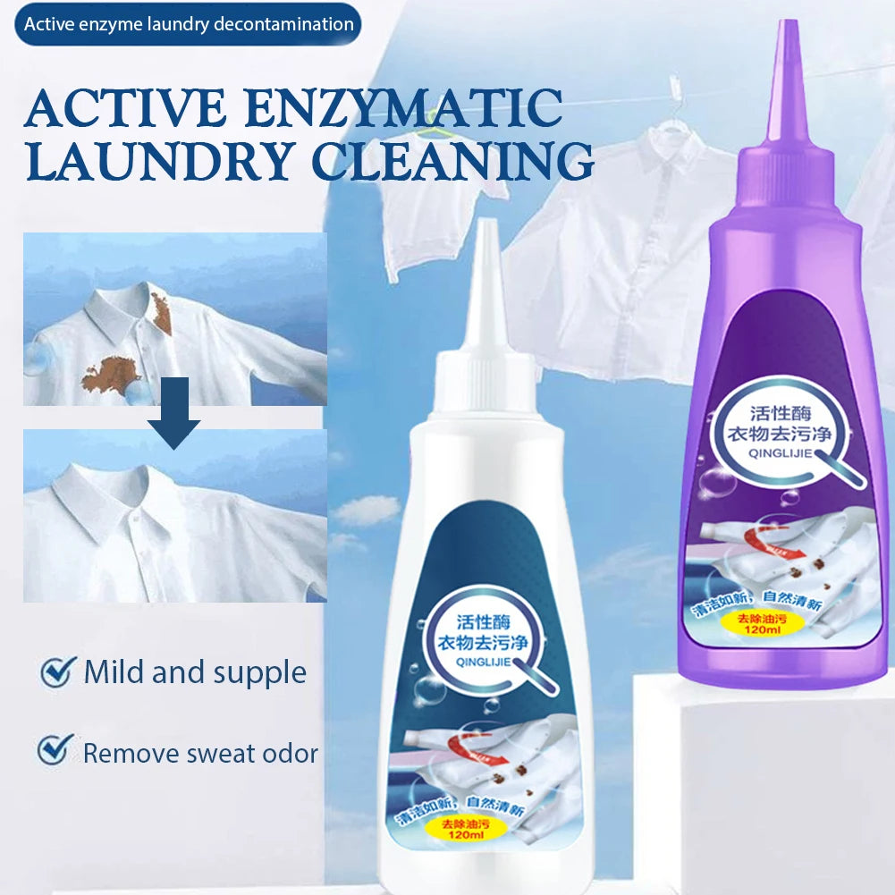 120ml Clothes Oil Stain Remover Active Enzyme Clothing Stain Removal Agents Non-toxic Remover Effective Liquid For Fabric Cloth - Clikcy