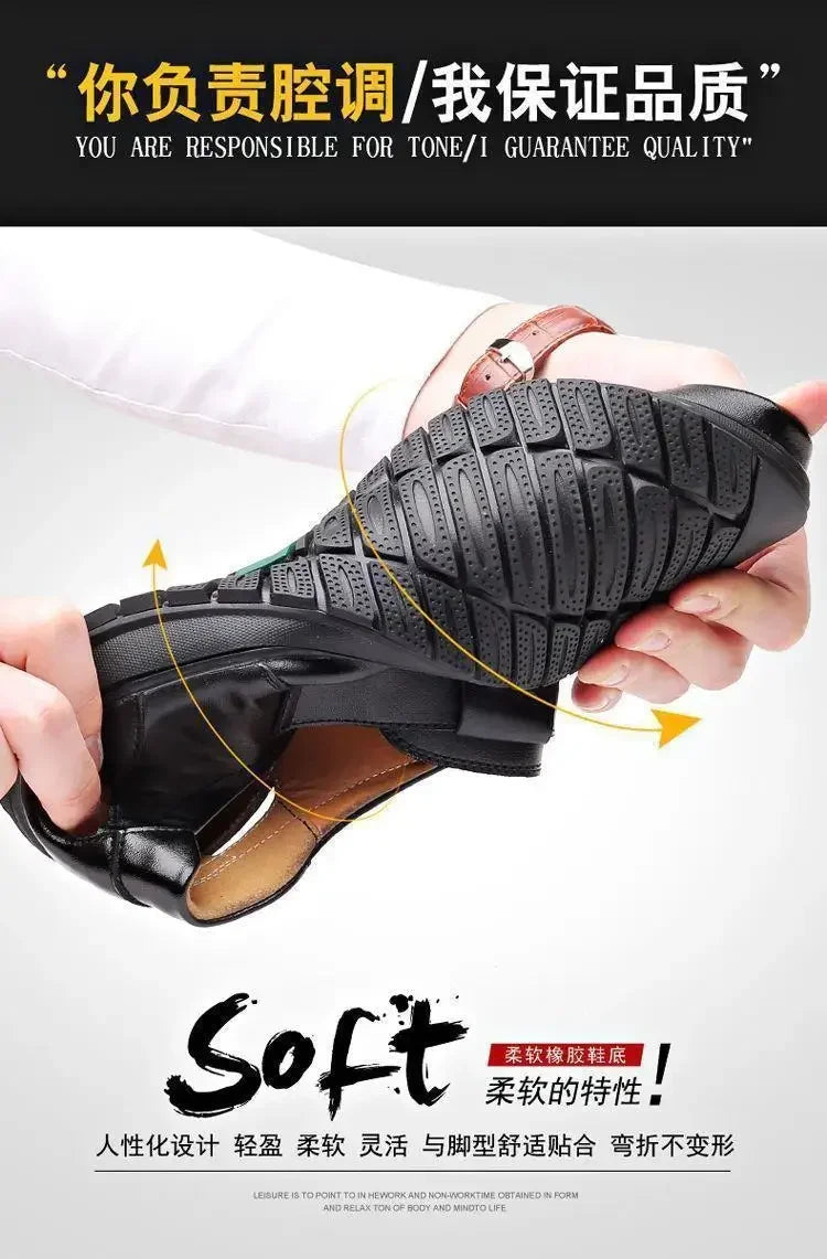 Summer New Men's Hollow up PU Leather Breathable Sandals Non-slip Flat Soft Bottom Handmade Trendy Design Shoes Men's Shoes - Clikcy