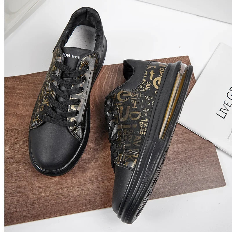 Graffiti 2025 New Casual Men Shoe Fashion Flat Air Cushion Man Sneakers Outdoor Non-slip Designer Tide Pu Leather Big Size 43 44 - Clikcy