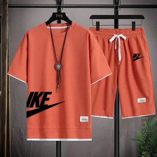 2025 New Fashion casual trend Men's sports suit Short sleeve T-shirt and outdoor summer sports shorts two-piece set size M-3XL - Clikcy
