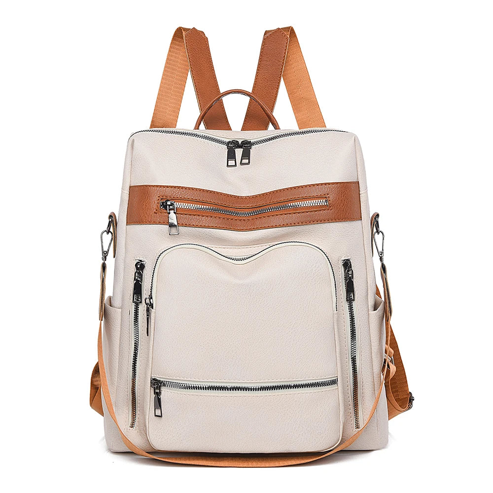 High-quality Leather Women Classic Back Pack 2025 Solid Color Luxury Travel Backpack Casual School Bags Girls Mochilas Feminina