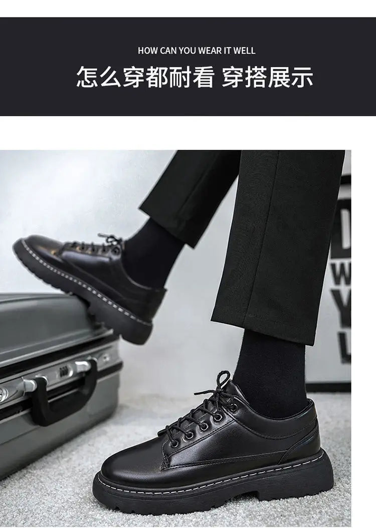 Men's Chef Shoes Casual Work Leather Shoes Business Kitchen Black Shoes Comfortable Breathable PU Insole Rubber Outsole