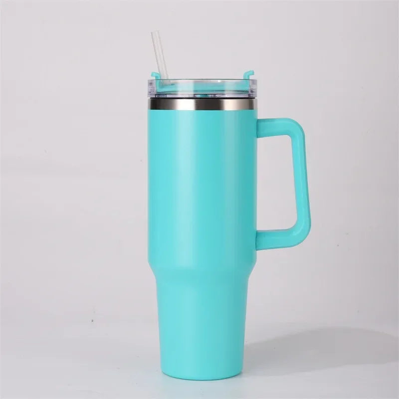 40oz 304 Stainless Steel Insulated Water Bottle,Thermal Coffee Car Cup, Cold Hot Mugs Vacuum Flask With Handle Straw,For Sport - Clikcy