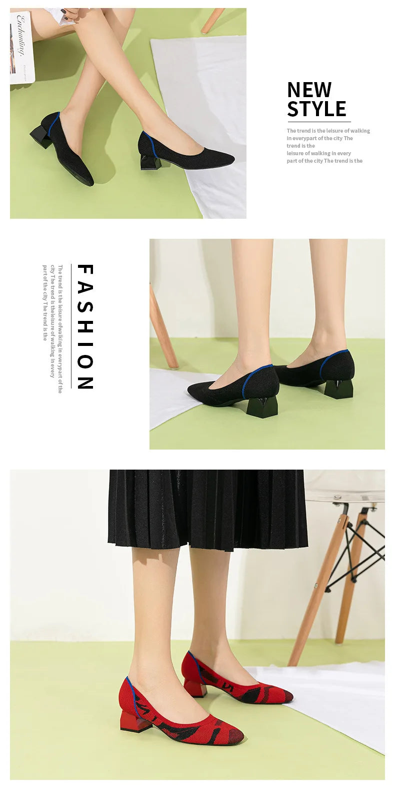 Large high-heeled shoes 42/43/41 women's shoes knitted fashionable breathable non-slip beautiful color matching spring and autum - Clikcy