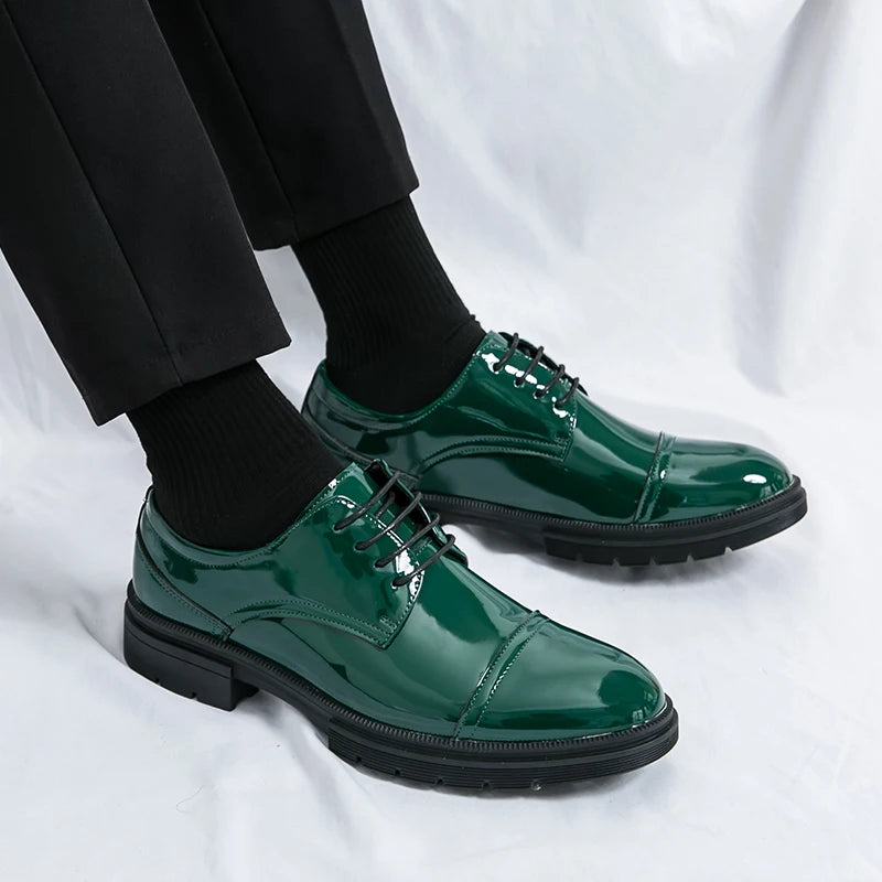 Classic Green Style Casual Derby Formal Shoes Career Office Leather Shoes Pointy Toe Handmade Business Wedding Dress Shoes Men - Clikcy