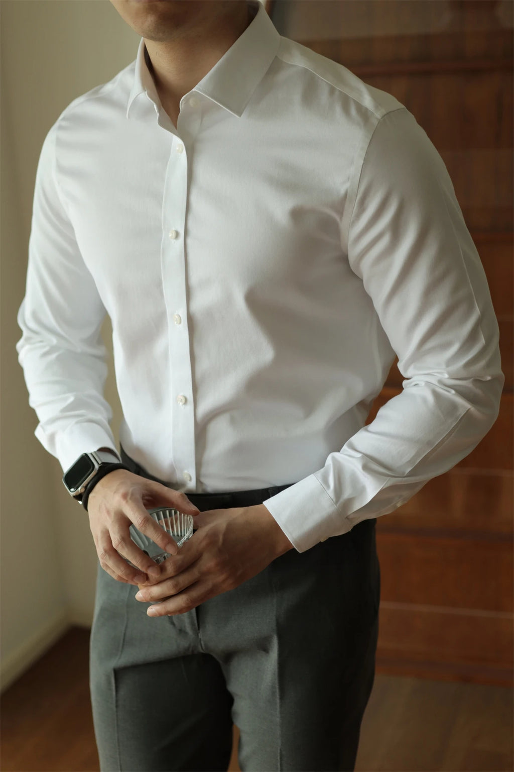 Men's long sleeved shirt casual, simple, high-quality, wrinkle free, slim fit, business formal, all season collection - Clikcy