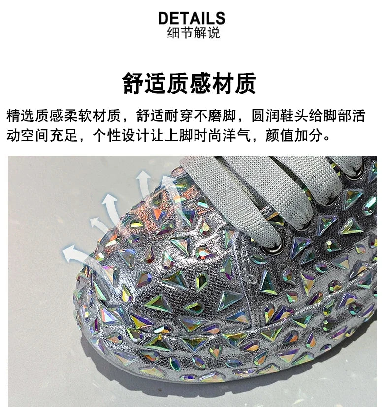 2025 Autumn Leather Women Shoes New Style Fashion Platform Shoes Ins Platforms Sneakers Tide Shine Bling Rhinestone Shoes - Clikcy