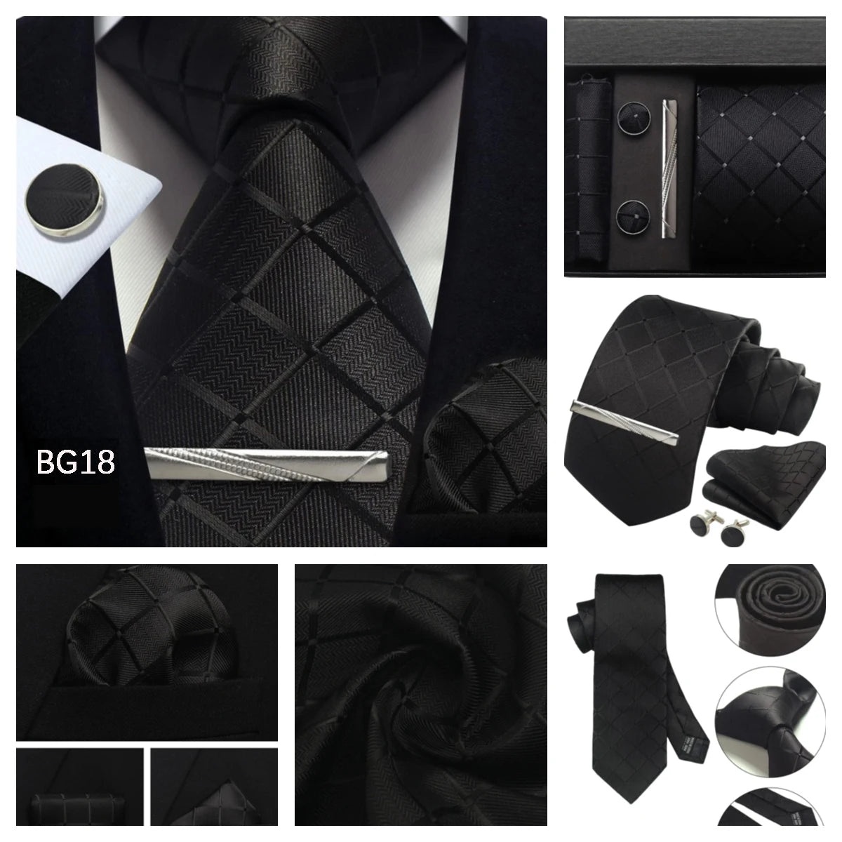 Classic 100% Silk Men's Ties In Gift box 8cm Plaid Dot Striped Business Necktie Handkerchief Cufflinks Wedding Party Tie Set - Clikcy