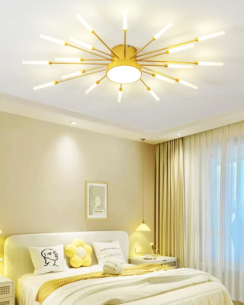 Led Firework Chandelier Dimmable For Living Room Bedroom Milk Yellow Ceiling Chandelier Dining Room LED Ceiling Lamp With Remote