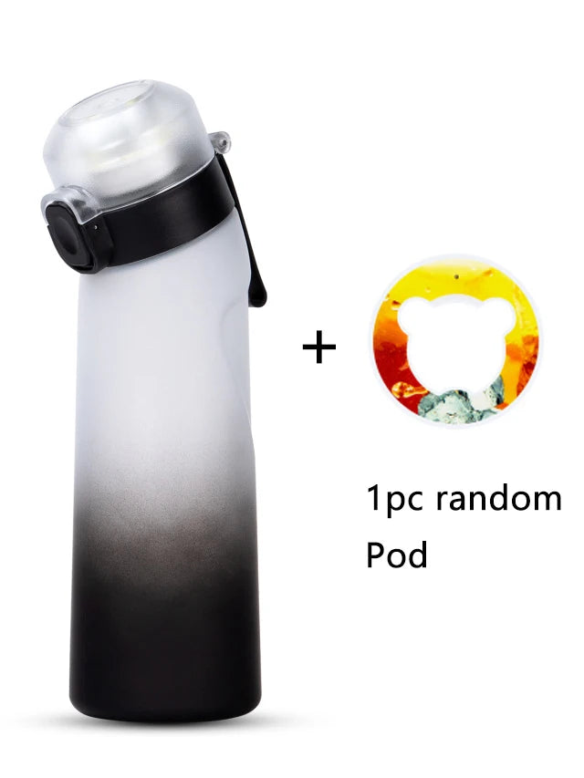 1pc 650ml Flavored Water Bottle with Random 1 Flavour Pods Air Water Bottle Frosted Black Air Camping Sport Fitness Cup - Clikcy