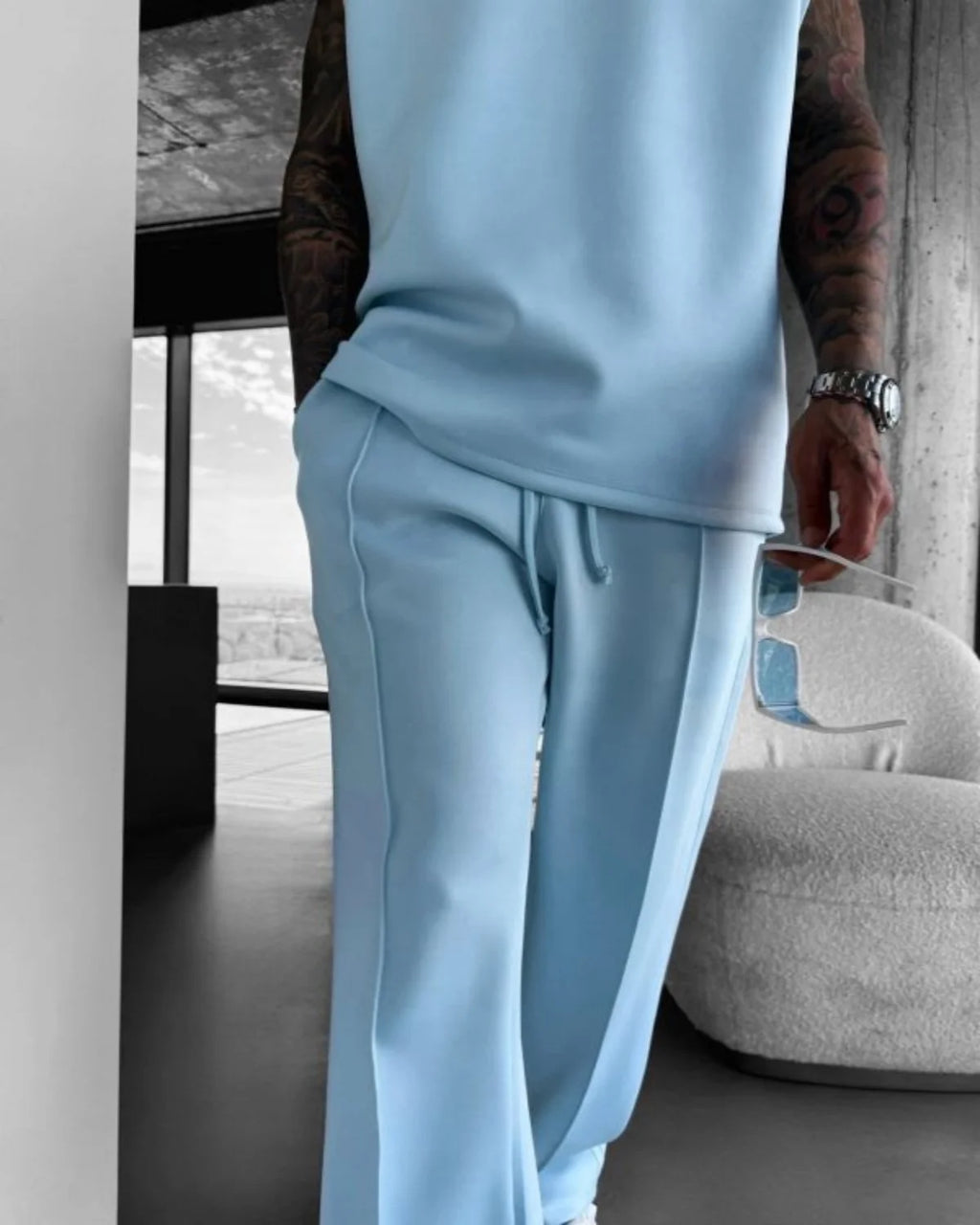 2025 Spring and summer men's new four seasons loose straight tube sports casual pants comfortable suit pants drawstring waistban - Clikcy