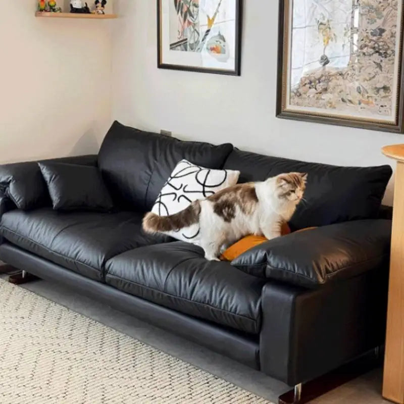 Comfortable Vintage Sofas Fancy Genuine Leather Lounge Living Room Couches Designer Solid Wood Divano Da Soggiorno Furniture - Clikcy