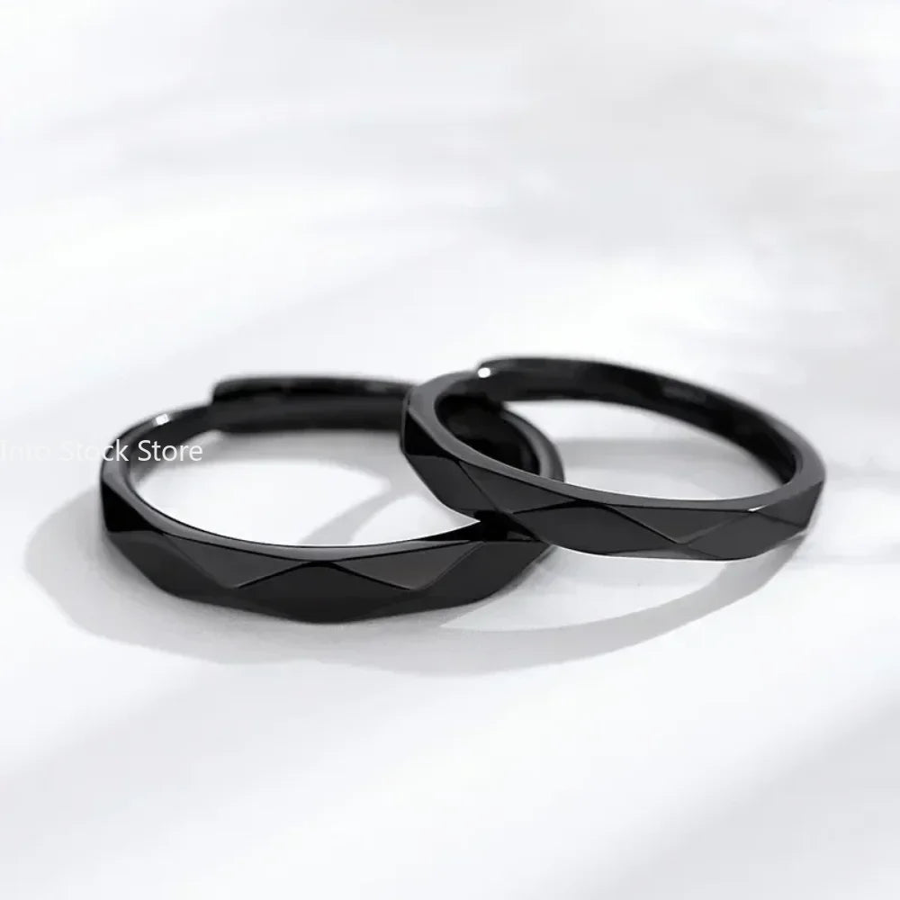 1pcs Black White Lozenge Couple Rings Set Open Adjustable Ring Eachother Lovers Minimalist Ring Gift Wedding Rings Bride Jewlery - Clikcy