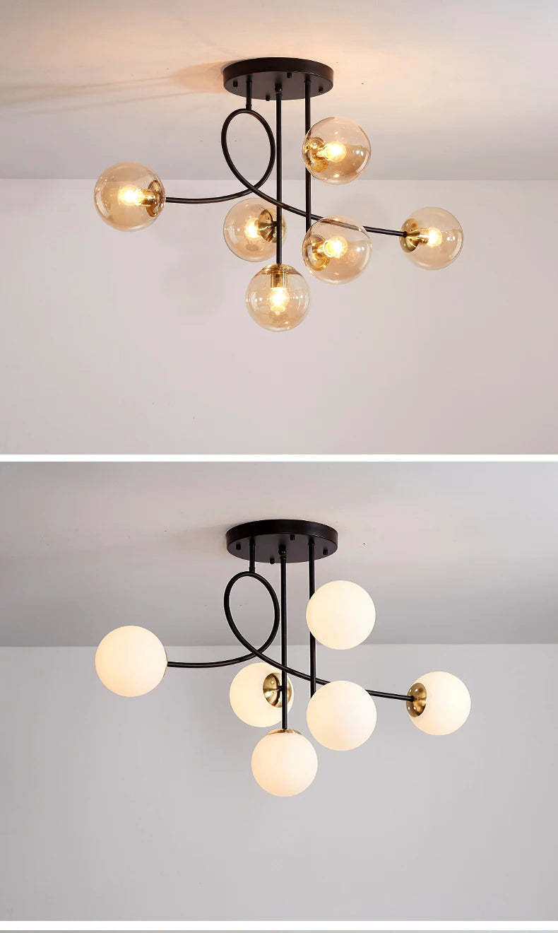 JUNYU Nordic Modern Chandelier Magic Bean Glass Ceiling LED Gold/Black Luxury Pendant Light for Living Room Bedroom Home Decor - Clikcy