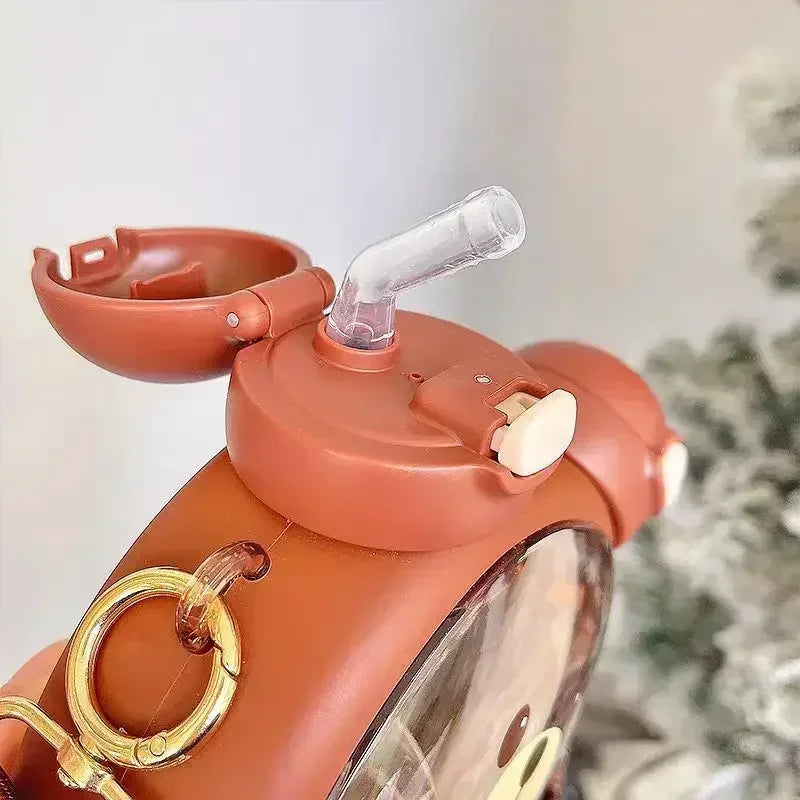 750MLCute Bear Kettle Straw Water Bottle Summer Tritan Straw Bottle Drinking Bottle Plastic Kawaii Children Water Cup for School - Clikcy