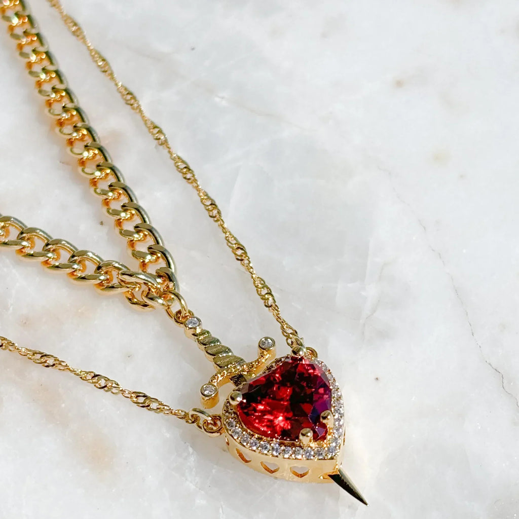 LATS 2pcs Can Be Assembled Heart and Sword Zircon Pendant Necklace for Women Men Couple Silver Gold Plated Choker Chain Jewelry - Clikcy
