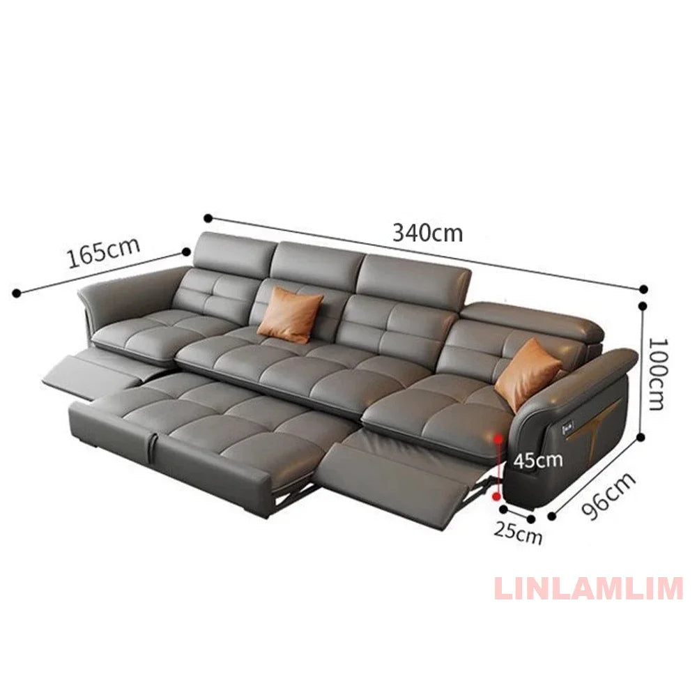 Modern Electric Recliner Sofa Bed with Adjustable Backrest, L-Shaped Multifunctional Italian Genuine Leather Sectional Couch - Clikcy