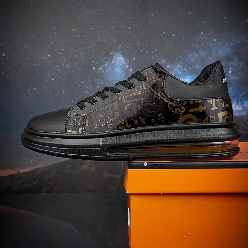 Graffiti 2025 New Casual Men Shoe Fashion Flat Air Cushion Man Sneakers Outdoor Non-slip Designer Tide Pu Leather Big Size 43 44 - Clikcy