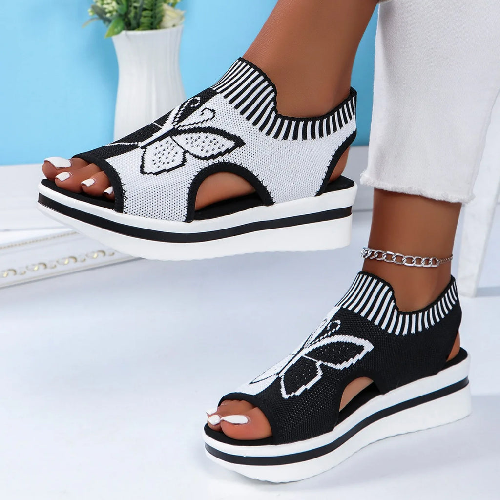 Women Flat Sandals Mesh Fish Mouth Casual Low Heels New Summer Slides Women Platform Shoes Sports Wedges Beach Comfort Sandals