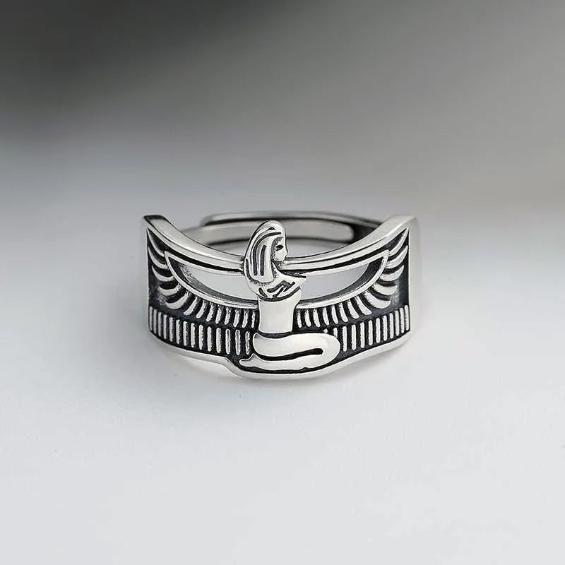 Elegant Retro Egypt Queen Thai Silver Ladies Finger Open Rings Jewelry For Women Never Fade Birthday Gifts Cheap - Clikcy