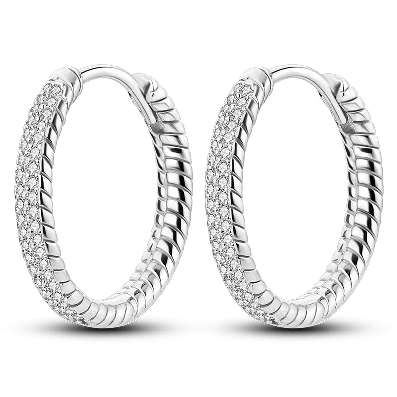 Original 925 Sterling Silver Women Hoop Earrings High Quality Shine Zircon U Shaped Classic Style Earring For Women Jewelry Gift