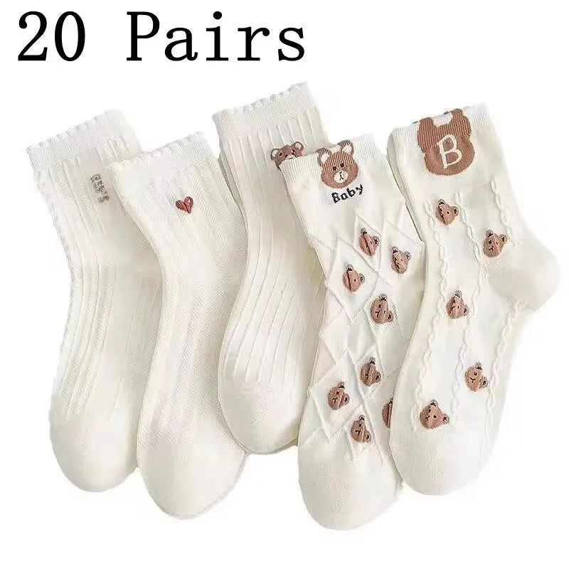 5/10/20 Pairs Men White Cartoon Socks Trendy Versatile Expression Socks With Simple Soft Breathable Comfortable Casual Socks - Clikcy