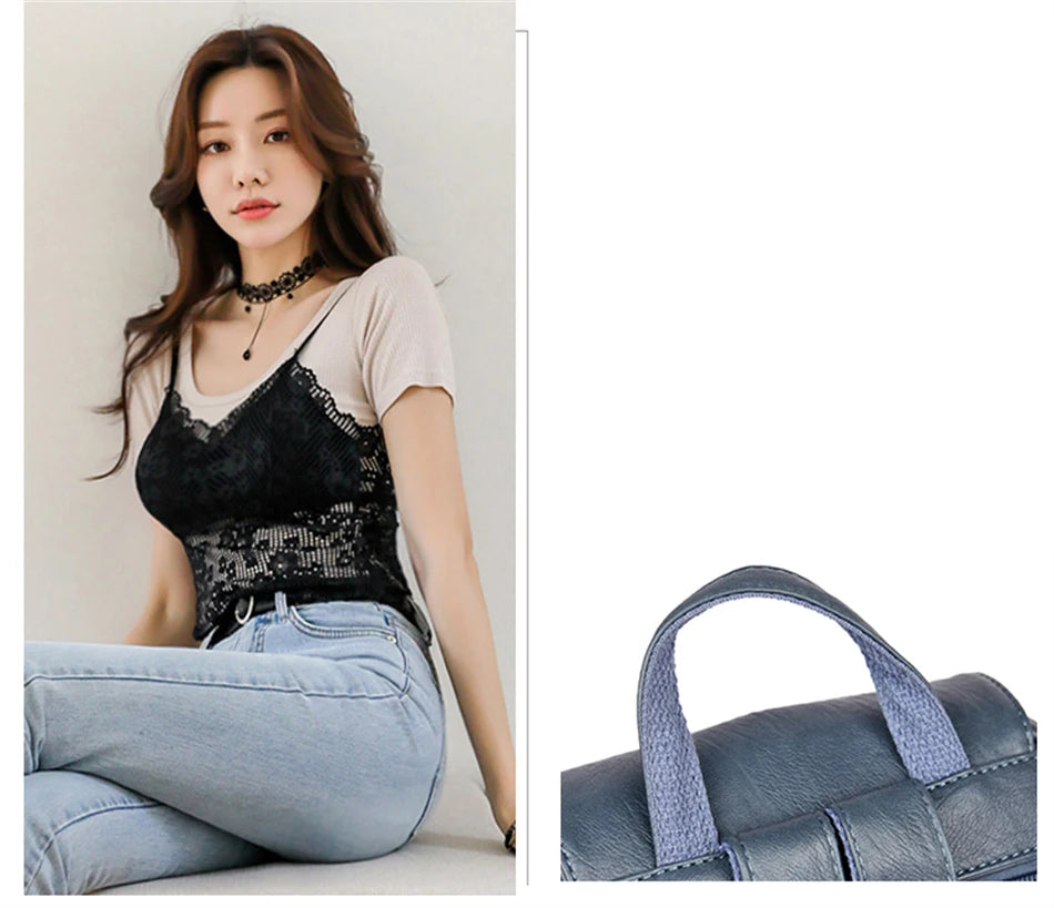 High Quality Soft Leather Backpacks Purses for Women Casual Daypack Vintage Bagpack School Bags for Teen Girls Mochilas Rucksack - Clikcy