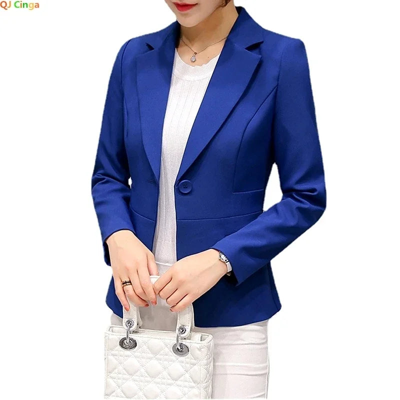 Spring Blue Women's Long-sleeved Suit Jacket, Korean Style Slim Short Coat Women, Asian Size M-XXXL, Girl's Blazers - Clikcy