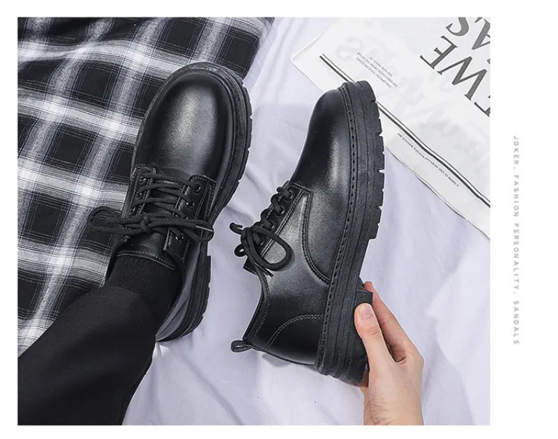 Men's Shoes Black Fashion Business Leather Shoe Platform Oxfords Anti-slip Thick Tottom Male Derby Shoe Loafers Chaussure Hommes