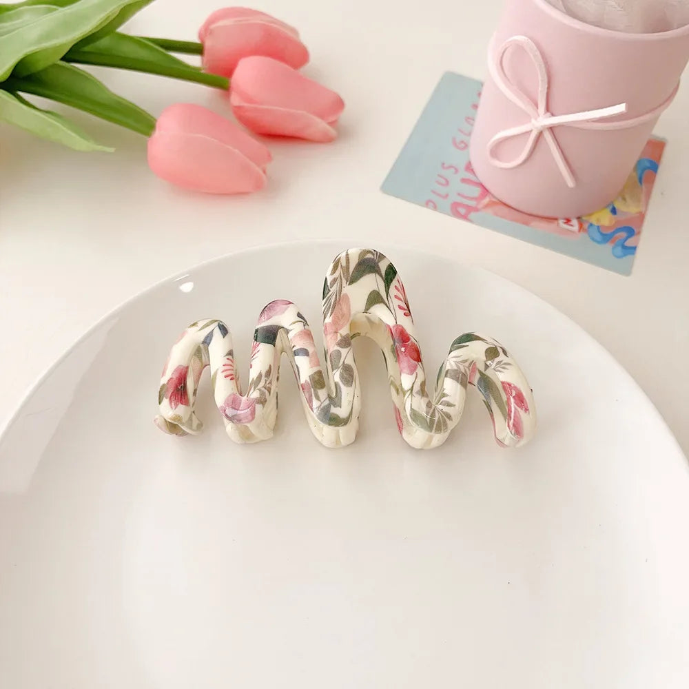 Super Large 13cm Printed Grab Clip Korean Fresh and Sweet Disc Hair Crab Clip Premium Girl Hairpin Hair Accessories