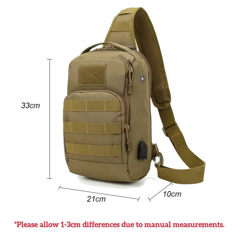 Tactical Shoulder Bag Molle Shoulder Backpacks Sling Daypack Backpack with USB Charging Port Chest Fishing Camping Fanny Pack - Clikcy