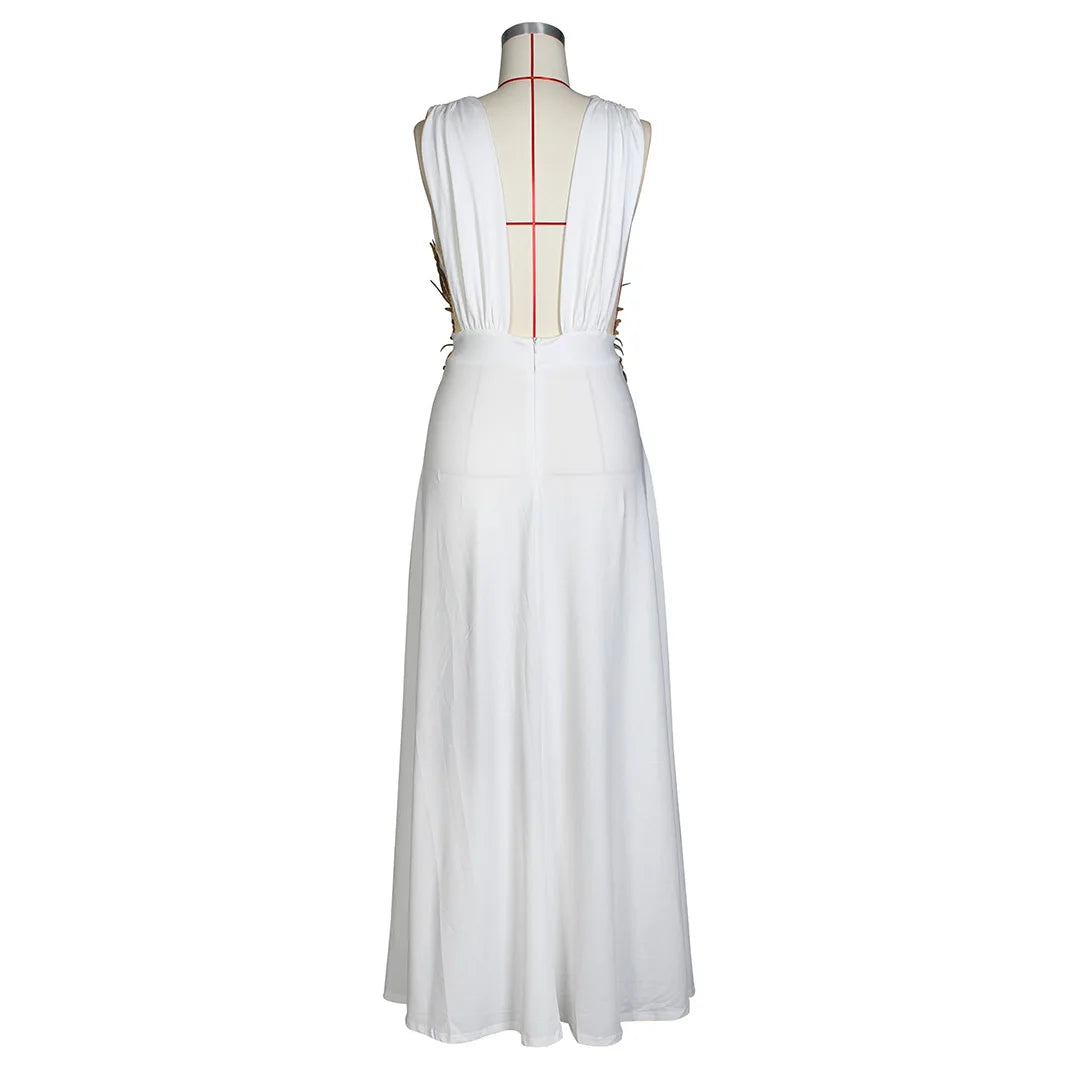 Sexy Deep V Neck High Split Evening Cocktail Maxi Dress Women Backless Embroidery Beading Long Formal Wedding Party Dress - Clikcy