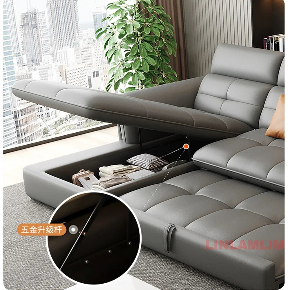 Modern Electric Recliner Sofa Bed with Adjustable Backrest, L-Shaped Multifunctional Italian Genuine Leather Sectional Couch - Clikcy