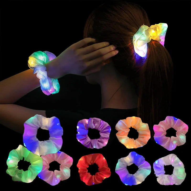 1/10pcs LED Hair Scrunchy Girl Women Light Up Hair Bands Birthday Party Hair Ties Glowing Scrunchies Headwear Hair Accessories - Clikcy