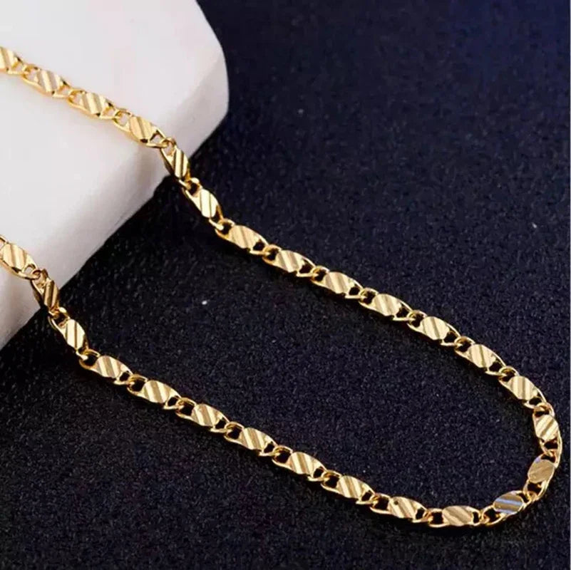 Fashion 18k Gold Necklace 2MM 16/18/20/22/24/26/28/30 Inch Side Chain Necklace For Women Men Jewelry 925 Silver Necklace - Clikcy