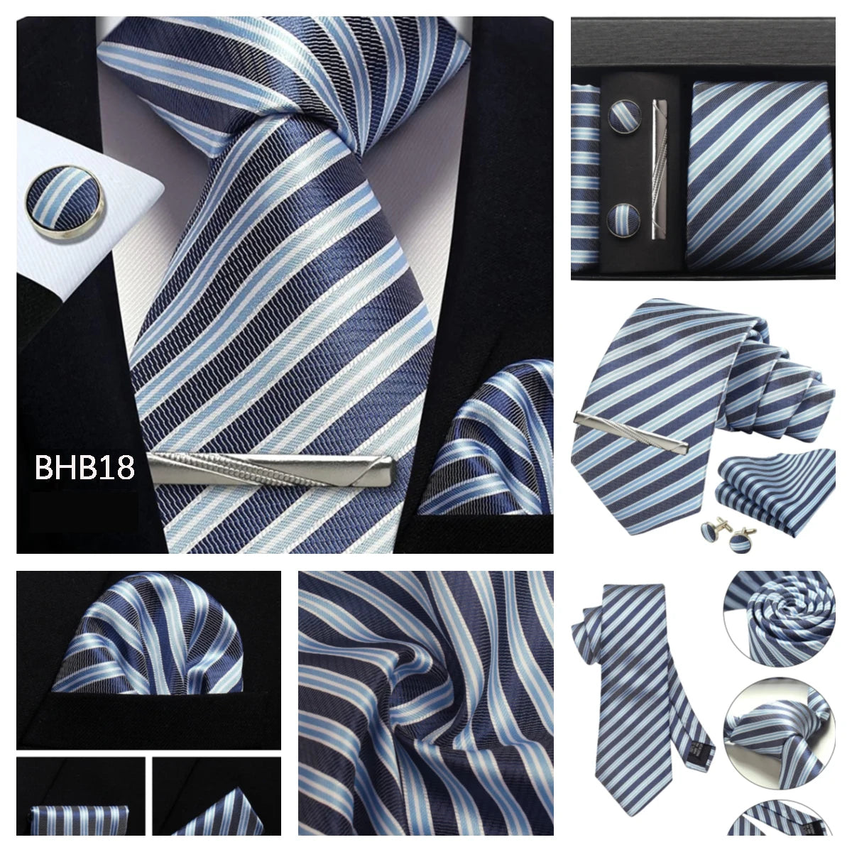 Classic 100% Silk Men's Ties In Gift box 8cm Plaid Dot Striped Business Necktie Handkerchief Cufflinks Wedding Party Tie Set - Clikcy