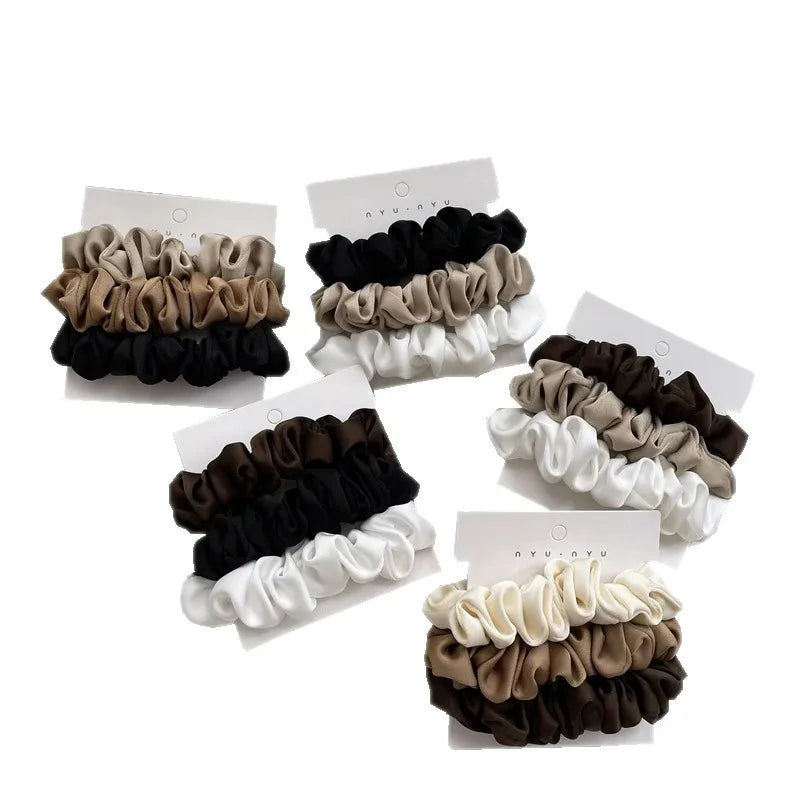 3Pcs/set Silk Satin Scrunchies Women Solid Color Hair Rope Elegant Ponytail Holder Rubber Band Elastic Hairband Hair Accessories - Clikcy