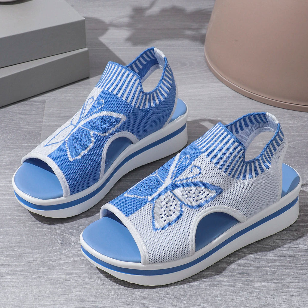Women Flat Sandals Mesh Fish Mouth Casual Low Heels New Summer Slides Women Platform Shoes Sports Wedges Beach Comfort Sandals